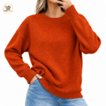 Cargoshipers Women's Rust Orange Oversized Knit Crew Neck Sweater