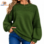 Cargoshipers Women's Olive Green Ribbed Yoke Oversized Knit Sweater